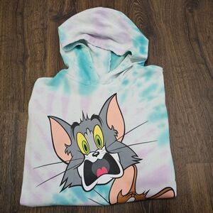 Tom And Jerry Tie Dye Adult Small Hoodie Sweatshirt No Drawstring Multicolor